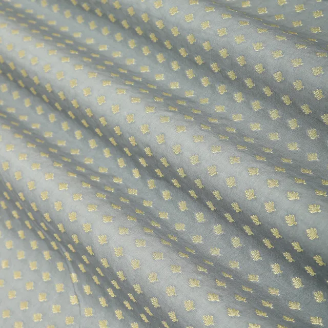 Gray Pauri Brocade Golden Zariwork Booti Fabric
