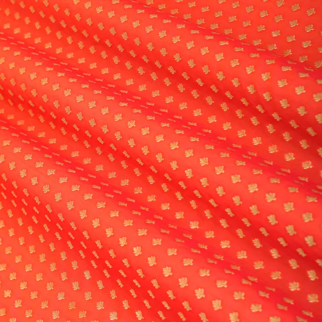 Red Pauri Brocade Golden Zariwork Booti Fabric