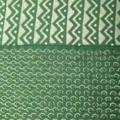 Forest Green Georgette Batik Print Border Sequin Embroidery Fabric