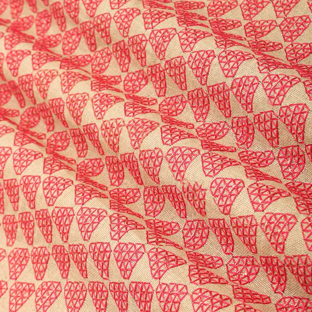 Pink Jute Floral Threadwork Embroidery Fabric