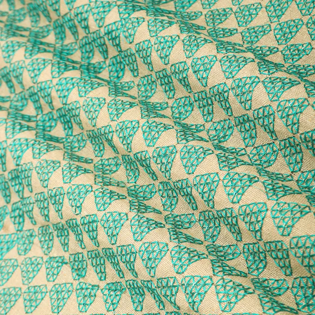 Sky Blue Jute Floral Threadwork Embroidery Fabric
