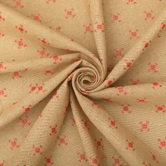 Beige Jute Floral Threadwork Embroidery Fabric