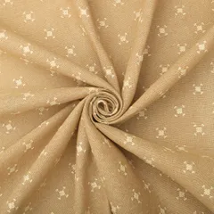 Wheat Brown Jute Floral Threadwork Embroidery Fabric