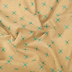 Blue & Ecru Jute Floral Threadwork Embroidery Fabric
