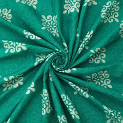 Cyan Cotton Batik Print Threadwork Embroidery Fabric