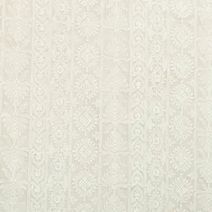 Frost White Kota Check Floral Threadwork Embroidery Fabric