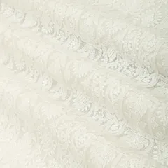 Frost White Kota Check Floral Threadwork Embroidery Fabric