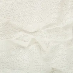 Snow White Kota Check Floral Threadwork Embroidery Fabric