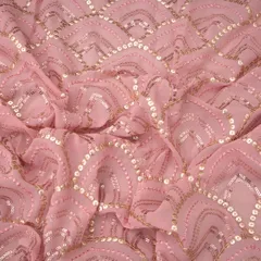 Baby Pink Georgette Threadwork with Sequin Embroidery Fabric