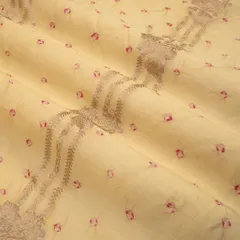 Beautifull Bandhani Embroidery With Golden Floral Zariwork On Light Yellow Brocade Fabric