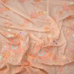 Light Pink Georgette Floral Threadwork with Sequin Embroidery Fabric
