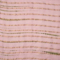 Shibhori Bandhani work with Golden Stripe Zariwork On Baby Pink Brocade Fabric