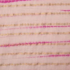 Shibhori Bandhani work with Golden Stripe Zariwork On Taffy Pink Brocade Fabric