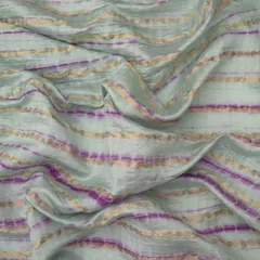 Shibhori Bandhani work with Golden Stripe Zariwork On Powder Blue Brocade Fabric