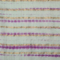 Shibhori Bandhani work with Golden Stripe Zariwork On Powder Blue Brocade Fabric
