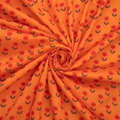 Fire Orange Floral Lawn Print Fabric