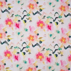 Snow White Base with Colourful Floral Lawn Print Fabric