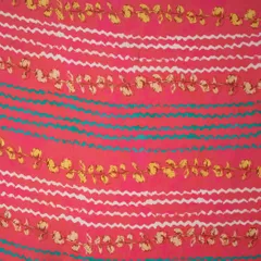 Watermelon Pink Lawn Stripe Floral Print Fabric