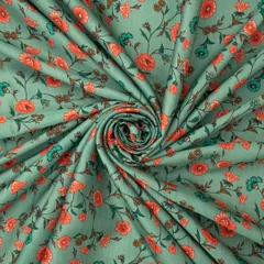 Ocean Green Lawn Floral Digital Print Fabric