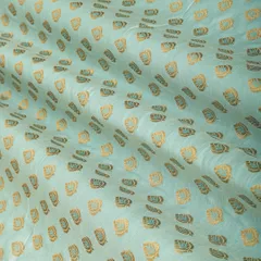 Sky Blue Golden Zari Motif Work Brocade Fabric