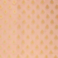Carnation Pink Brocade Motif Golden Zari work Fabric