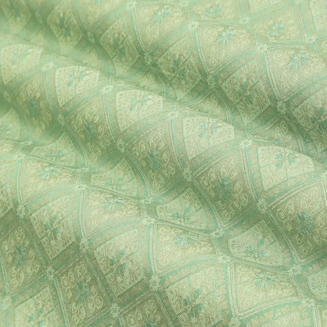 Tea Green Brocade Motif Silver Zariwork Fabric