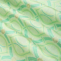 Mint Green Brocade Floral Silver Zari Work Fabric