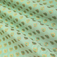 Seafoam Green Brocade Motif Golden ZariWork Fabric