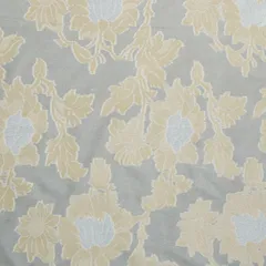 Off White Brocade Floral Dim Golden Zari Work Fabric