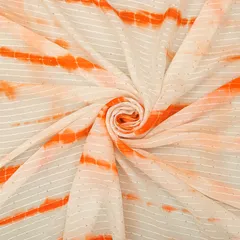 Fire Orange Tie & Dye Pattern Chinon Fabric With Sequins Embroidery
