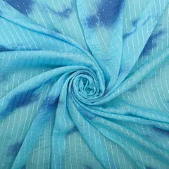 Sky Blue Tie & Dye Pattern Chinon Fabric With Sequins Embroidery