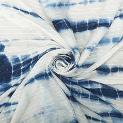 Royal Blue Tie & Dye Pattern Chinon Fabric With Sequins Embroidery
