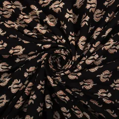Raven Black Cotton Motif Kalamkari Print Fabric