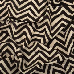 Charcoal Black Cotton Zigzak Pattern Kalamkari Print Fabric