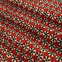 Chilli Red Cotton Floral Kalamkari Print Fabric