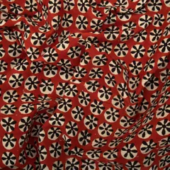 Chilli Red Cotton Floral Kalamkari Print Fabric