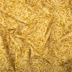 Goldenrod Brown Cotton Rose Pattern Kalamkari Print Fabric