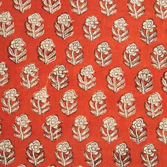 Brick Red Cotton Floral Kalamkari Print Fabric