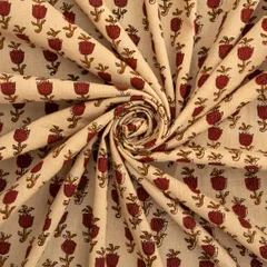 Burlywood Brown Cotton Floral Kalamkari Print Fabric