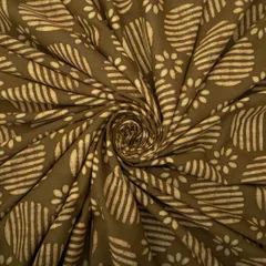 Dark Olive Green Cotton Floral Dabu Print Fabric