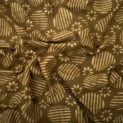Dark Olive Green Cotton Floral Dabu Print Fabric