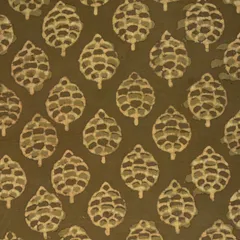 Moss Green Cotton Leaf Pattern Dabu Print Fabric