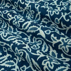 Midnight Blue Cotton Floral Dabu Print Fabric