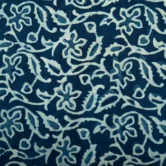 Midnight Blue Cotton Floral Dabu Print Fabric