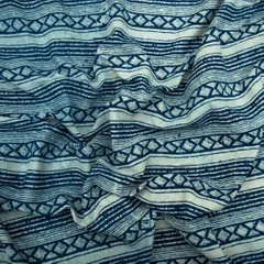 Indigo Blue Cotton Stripe Pattern Dabu Print Fabric