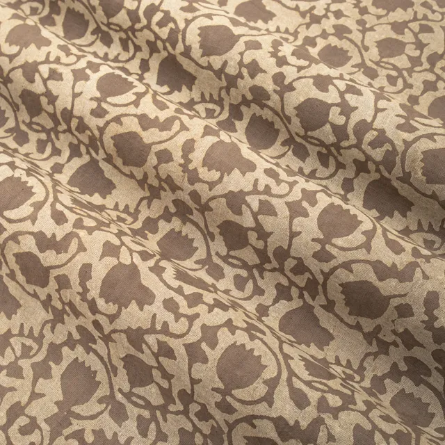 Umber Brown Cotton Floral Dabu Print Fabric