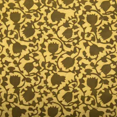 Olive Drab Green Cotton Floral Dabu Print Fabric