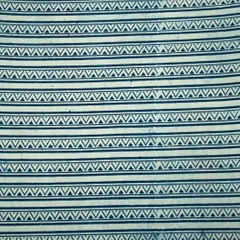 Azure Blue Cotton Stripe Pattern Dabu Print Fabric