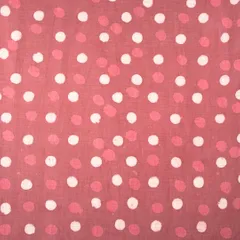 Ruby Pink Cotton Polka Dot Dabu Print Fabric