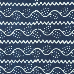 Cobalt Blue Cotton Flowy Pattern Stripe Dabu Print Fabric